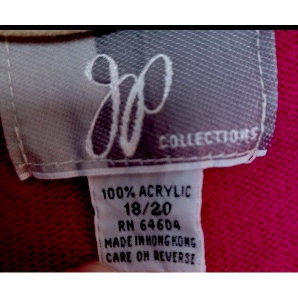 Y2K Long Cardigan Sweater Sz 18 20 Berry Red Pink Pockets JP Collections Duster - Picture 5 of 6